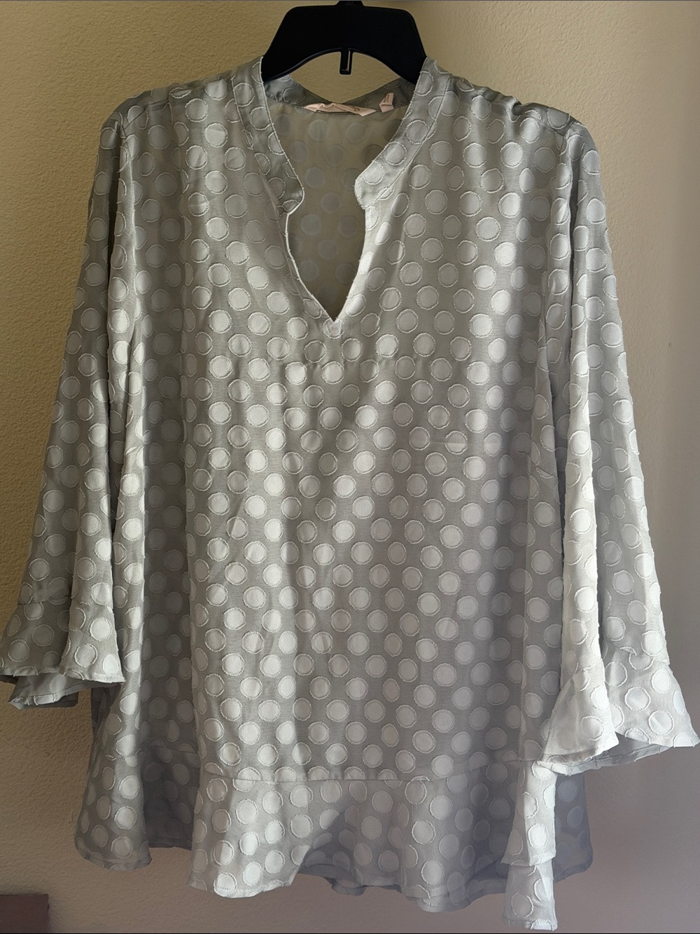 Soft Surroundings Light Green Dot Jacquard Blouse
